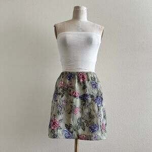 handmade sage green floral crinkle mini skirt